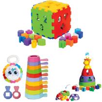 Kit 3 Brinquedo Educativo Encaixar Empilhar Bebe 1ano Presente Menino Menina Criança Didatico Cubo