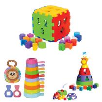 Kit 3 Brinquedo Educativo Encaixar Empilhar Bebe 1ano Presente Menino Menina Criança Didatico Cubo
