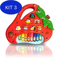 Kit 3 Brinquedo Morango Teclado Infantil Bebês Com Várias
