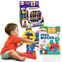 Kit 3 Brinquedo Para Bebe Volante Cubo Fofo Blocos Série Brinquedos de Menino e Menina Elka e Revista de Colorir