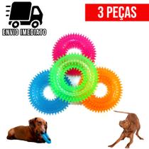 Kit 3 Brinquedo para Cachorro Mordedor Argola de Borracha Pet Cães com Apito
