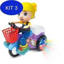 Kit 3 Brinquedo Paty No Triciclo Bate E Volta Com Som E Luz