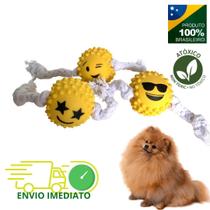 Kit 3 brinquedos com corda para pet cachorro bolinhas com cravo e emoji Kit 3 brinquedos com corda para pet cachorro bolinhas com cravo e emoji