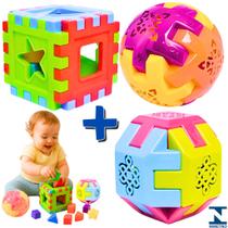 Kit 3 Brinquedos Educativos Bola Didática+Cubo+ Bola com Formas Infantil e Divertido Para Bebês