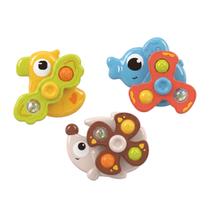 Kit 3 Brinquedos Giratório Sensorial Bebê Ventosa Chocalho Banho Spin Maxi Baby