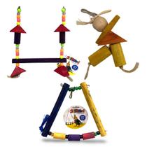 Kit 3 Brinquedos Para Calopsita Aves Periquito Boneco Anti-Stress + Balanço Poleiro Aberto