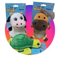 Kit 3 Brinquedos Pelúcias Alce ,Vaca e Tartaruga Napi