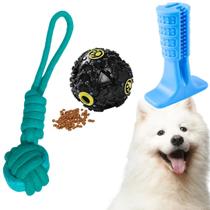 Kit 3 Brinquedos Pet interativos para Cães Bola Petisco Mordedor Puxador Bola Corda Escova de dente Pet