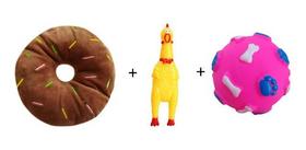 Kit 3 Brinquedos Pet para cães cachorros Pequeno Porte e Filhotes (Frango + Pelúcia + Vinil)