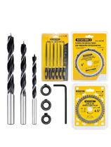 Kit 3 Brocas Cavilhas, 6 Limas chata triangular agulha Afiação, Disco Serra Circular 4.5 e Disco Corrente Motoserra moldura corte madeira marcenaria