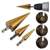Kit 3 brocas conicas escalonadas f251 dourada