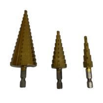 Kit 3 Brocas Cônicas Escalonadas Para Aço Madeira 4-32 mm