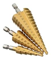 Kit 3 Brocas Escalonada Aço Profissional Para 12Mm/20Mm/32Mm