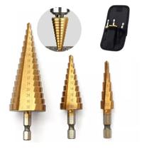 Kit 3 Brocas Escalonadas Titânio 3-12mm 4-12mm 4-20mm