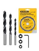 Kit 3 Brocas Para Madeira Cavilha e Disco Corrente Motoserra moldura entalhe madeira marcenaria