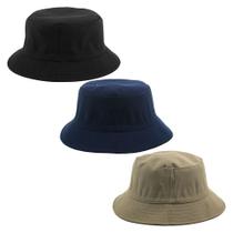 Kit 3 Bucket Hat Liso Unissex Preto, Azul Marinho E Caqui