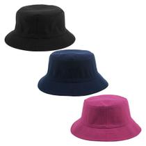 Kit 3 Bucket Hat Liso Unissex Preto, Azul Marinho E Pink
