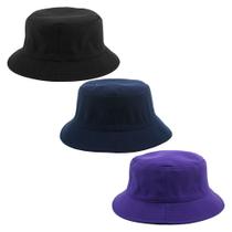 Kit 3 Bucket Hat Liso Unissex Preto, Azul Marinho E Roxo