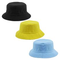 Kit 3 Bucket Masculino Feminino Preto, Amarelo E Azul Claro