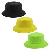 Kit 3 Bucket Masculino, Feminino Preto, Amarelo E Verde Neon