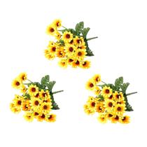 Kit 3 Buquês de Mini Girassóis com 22 Flores Artificial