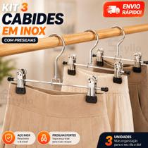 Kit 3 Cabide Cromado Com Presilhas Calcas Saia ou Bermuda Roupas Arara Kit 3 Cabide Cromado Com Presilhas Calcas Saia ou Bermuda Roupas Arara