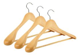 Kit 3 Cabide De Madeira Com Ombreira Adulto Roupa Ordene