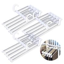Kit 3 Cabide Dobrável Multifuncional Roupa Calça Inox 5 Divisórias