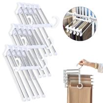 Kit 3 Cabide Multiuso Para Calças Organizador Em Aço Inox 5 Divisórias