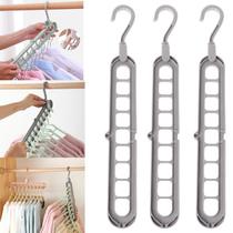 Kit 3 Cabide Organizador Mágico Multifuncional Retrátil 9 Furos 360 Economiza Espaço