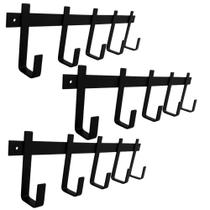 Kit 3 Cabideiros de Parede com 5 Ganchos em Aço Preto para Pendurar Roupas Mochilas Bolsas Guarda Chuva