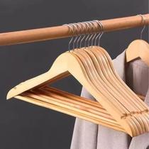 Kit 3 Cabides De Madeira Com Barra Resistente Rayco Premium