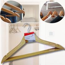 Kit 3 Cabides De Madeira com Verniz Resistente Roupas Leves e Pesadas Alta Qualidade