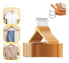 Kit 3 Cabides Madeira Organizador Guarda Roupa Verniz Gancho