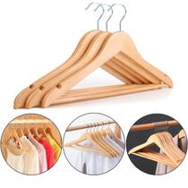 Kit 3 Cabides Marfim Envernizado com gancho cromado Pendurar Roupas Adulto Armário