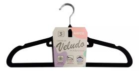 Kit 3 Cabides Veludo Preto Camisa Roupa Antideslizante Slim