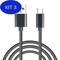 Kit 3 Cabo Carregador Usb V8 Micro Usb Android Metal Reforçado Kin