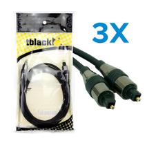 KIT 3 Cabo De Áudio Óptico Digital Toslink 2 Metros Tblack