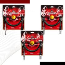 Kit 3 Cabo De Microfone Balanceado P10 Mono Para Xlr Macho 1m Metro - Pulse Eletrolon