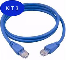 Kit 3 Cabo de Rede Ethernet Lan Rj45 Cat5e Utp Azul 10 Metros - Exbom