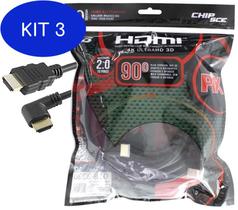 Kit 3 Cabo Hdmi 10 Metros 90 Graus 2.0 Ultra Hd 4k Pix