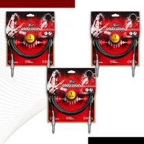 Kit 3 Cabo P10 Mono P10 Mono Para Violão Guitarra Baixo 1m Metro - Pulse Eletrolon