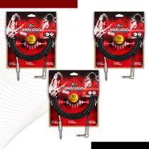 Kit 3 Cabo P10 Mono Para P10 Mono 90º Graus Violão Guitarra Baixo 10m Metros - Pulse Eletrolon