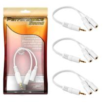 Kit 3 Cabo P2 Stereo Para 2x J2 Stereo 15cm Ponta Gold Audio Performance Sound Branco