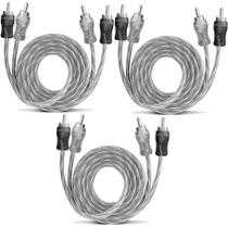 Kit 3 Cabo RCA 1 Metro Dupla Blindagem Injetado 4mm Preto