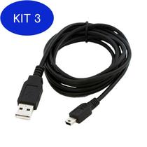 Kit 3 Cabo Usb Preto Compatível Com Controle Ps3 (V3) Com 1,80M