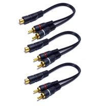 Kit 3 Cabo Y Rca 2 Macho 1 Fêmea LR Áudio para Potência Amplificadores Cd Player Som Automotivo