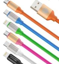Kit 3 Cabos Carregador Rápido 1,2m USB Tipo C, V8 e iPone Coloridos