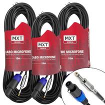 Kit 3 Cabos De Áudio Speakon Macho Para P10 Macho Mono 10 Metros Mxt