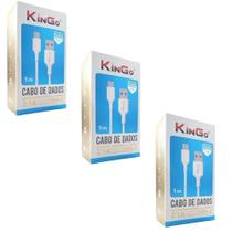 Kit 3 Cabos de Dados Carregadores USB Tipo C Kingo 1 metro 2.1A - Branco